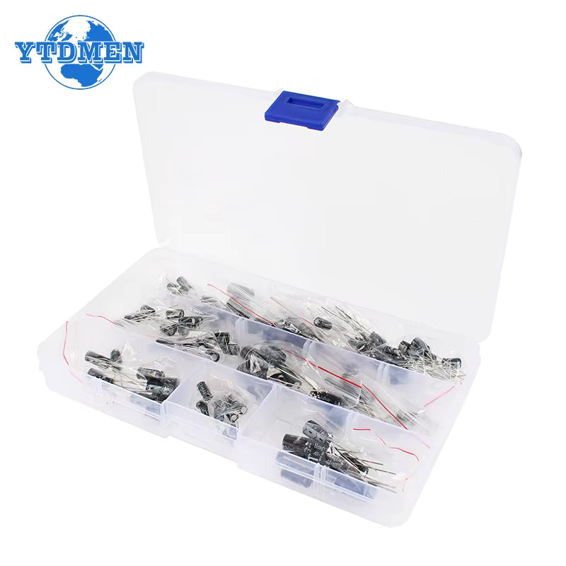 120 Uds condensador electrolítico 16V 25V 50V Kit de condensadores electrolíticos de aluminio 12 valores 1uF-470uF condensadores electrolíticos DIP