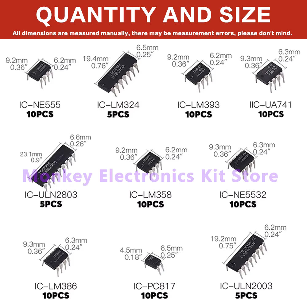 85 Pcs Circuitos integrados NE555 LM324 LM358 ULN2803